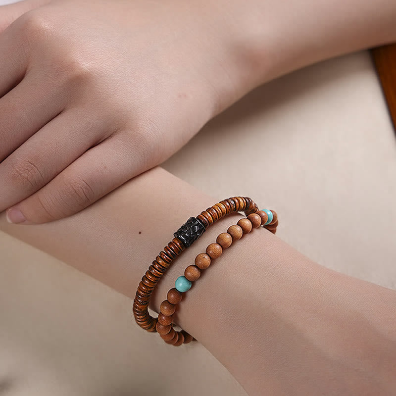 Buddha Stones Sandelhout Turkoois Beschermende Dubbele Armband - image 8