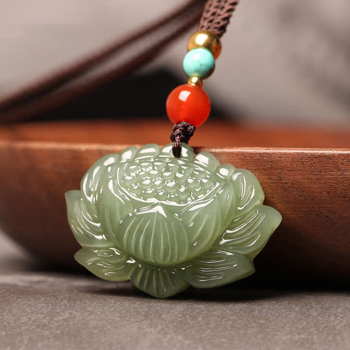 Buddha Stones Hetian Cyan Jade Lotusbloem Succes Ketting - image 1