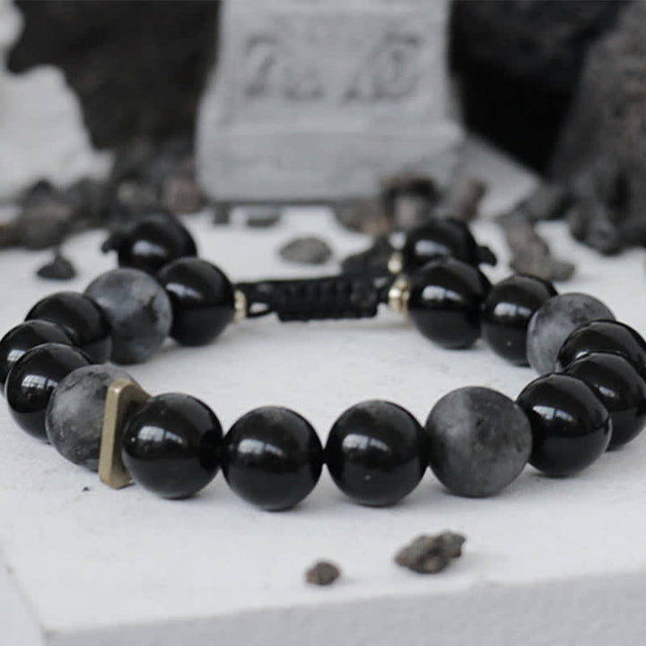 Buddha Stones Zwarte obsidiaan, zwarte glittersteen, Armband - image 10