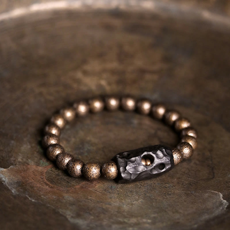 Buddha Stones Tibetaanse Armband van ebbenhout en koper met vredessymbool en kralen. - image 7
