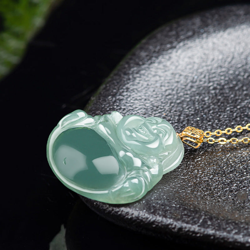 Buddha Stones Laughing Buddha Ketting van natuurlijke jade, symbool voor voorspoed en overvloed. - image 6