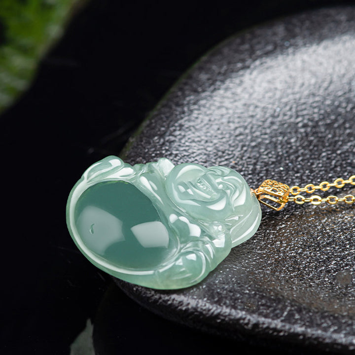 Buddha Stones Laughing Buddha Ketting van natuurlijke jade, symbool voor voorspoed en overvloed. - image 6
