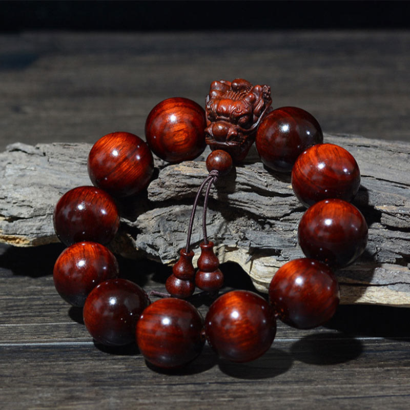 Buddha Stones Rozenhout, groene sandelhout, kleine bladeren, rode sandelhout, draak, gesneden Armband - image 13