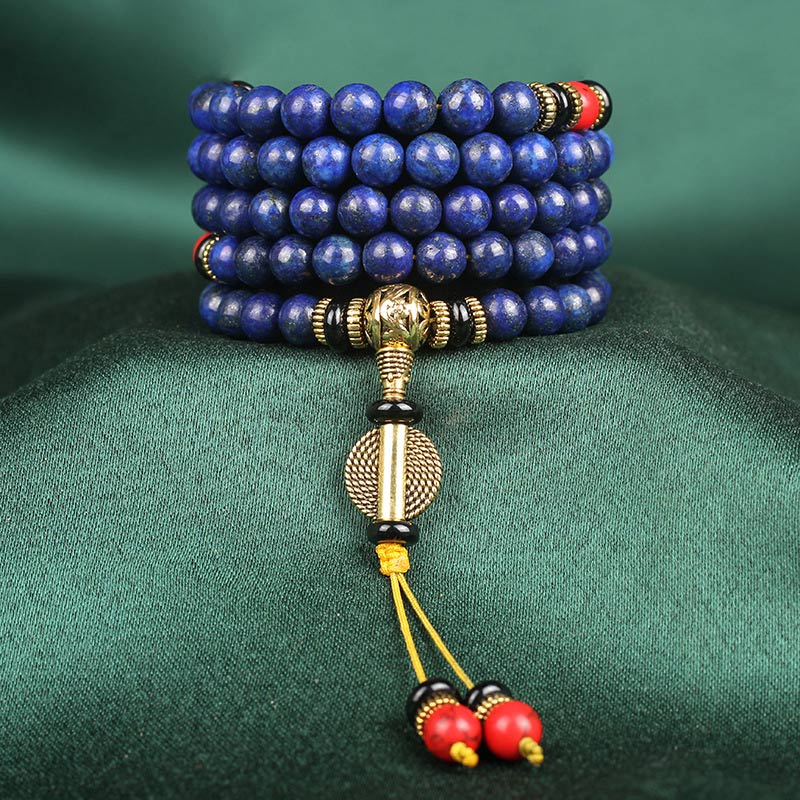 Buddha Stones Tibetaanse Mala Lapis Lazuli Lazuriet positieve Armband - 8mm* 108 - image 6