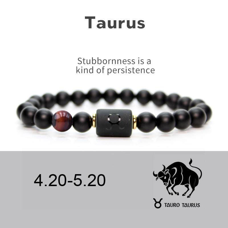 Buddha Stones Verstelbare Armband van zwarte onyx met de 12 sterrenbeelden van de dierenriem - Stier - image 3