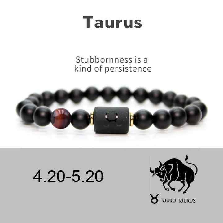 Buddha Stones Verstelbare Armband van zwarte onyx met de 12 sterrenbeelden van de dierenriem - Stier - image 3