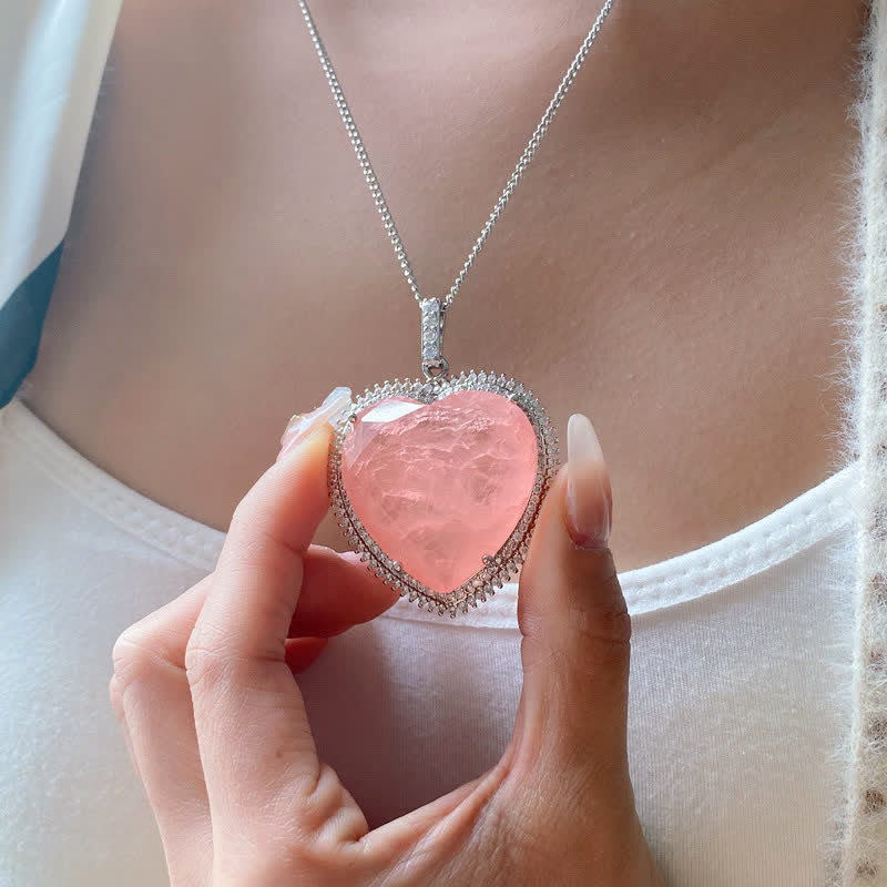 Buddha Stones Rozenkwarts kristallen liefdeshart relatie Ketting - image 1