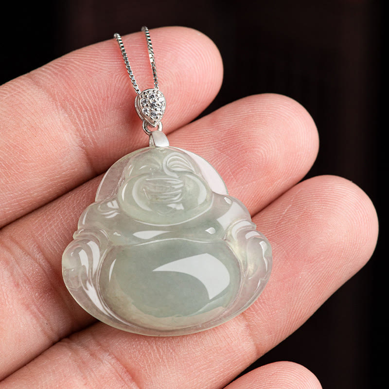 Buddha Stones Natuurlijke jade lachende Boeddha welvaart overvloed ketting Ketting van titaniumstaal - image 7