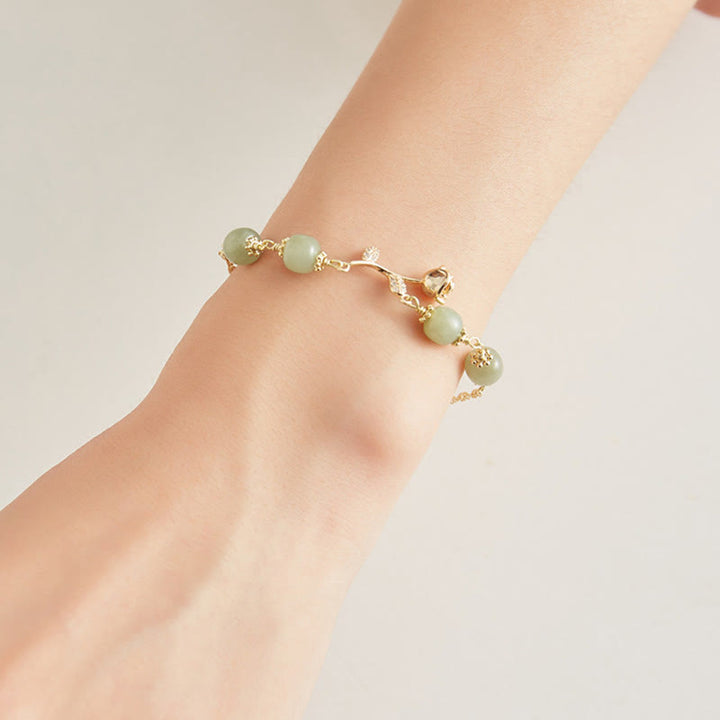 Buddha Stones 14-karaats vergulde Hetian jade gouden rozenbloem Armband - image 9