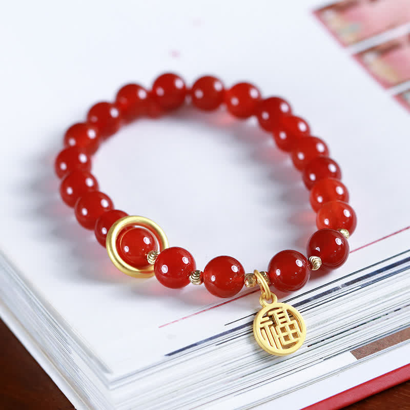 Buddha Stones Armband met zegenletter van natuurlijke rode agaat - Rode agaat (zelfvertrouwen ♥ rust) - image 0