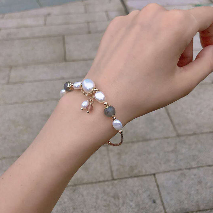 Buddha Stones Armband met parel, maansteen en aardbeikwarts kralen, symbool voor optimisme. - image 6