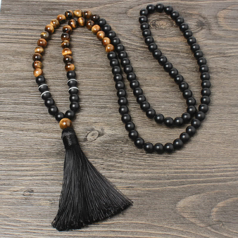 Buddha Stones Armband met kwastje en hanger van zwarte onyx en tijgeroog voor Armband , inclusief Ketting . - Zwarte onyx en tijgeroog - image 0