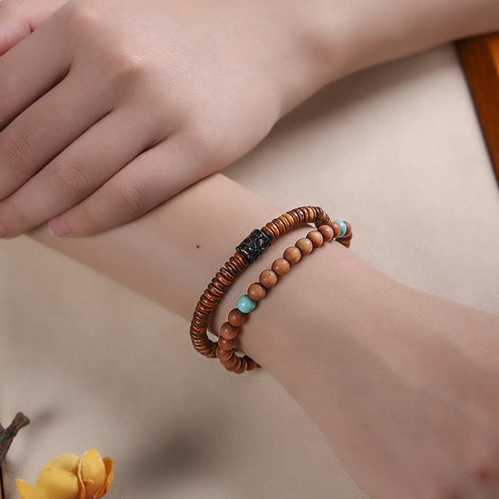 Buddha Stones Sandelhout Turkoois Beschermende Dubbele Armband - image 3