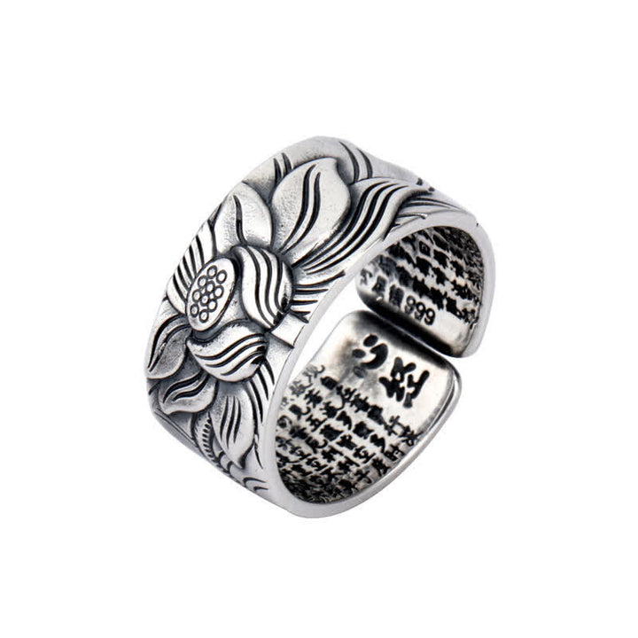 Buddha Stones Ring van 999 sterling zilver met lotussymbool, hart en soetra-bescherming. - image 9