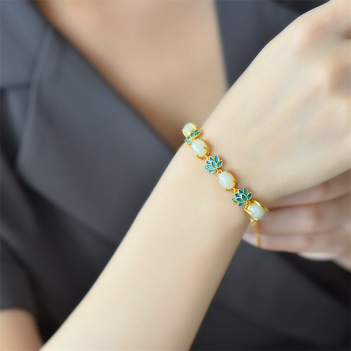 Buddha Stones Witte jade cyaan jade lotus Armband - image 2