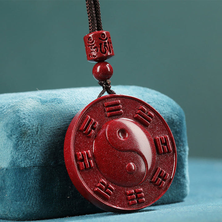 Buddha Stones Cinnaber Yin Yang Bagua zegen Ketting hanger - Cinnaber (Rust♥Concentratie) - image 0