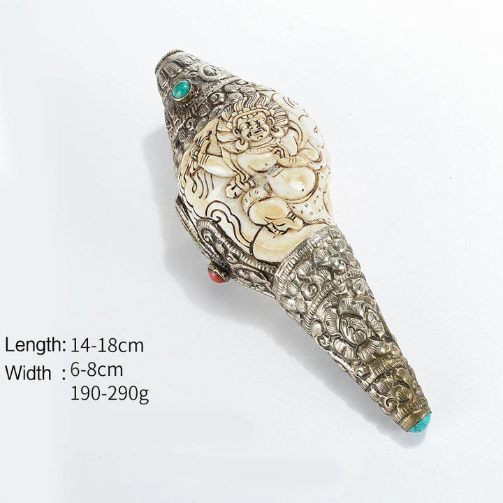 Tibetaanse handgemaakte gegraveerde Shankha Boeddha schelp decoratie, symbool voor welvaart en positiviteit. - Vajrapani - image 12