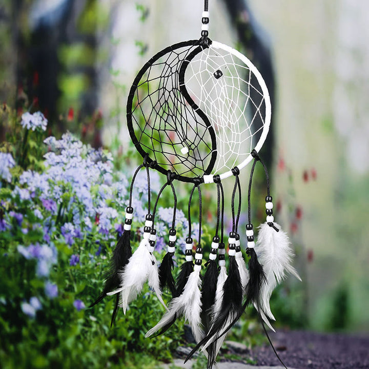 Yin Yang dromenvanger rond net met veren, balansdecoratie - image 17