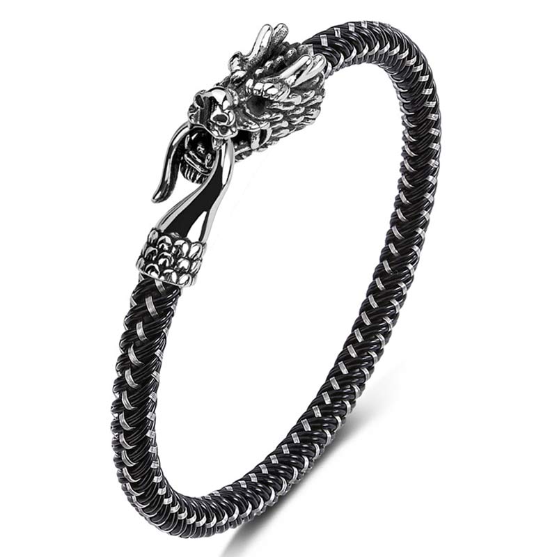 Buddha Stones Armband van titaniumstaal ter bescherming en geluk - Zwart-wit - 165 mm - image 0
