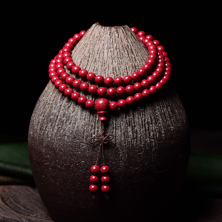 Buddha Stones 108 Mala kralen met cinnaber Om Mani Padme Hum patroon gegraveerde Armband - image 18