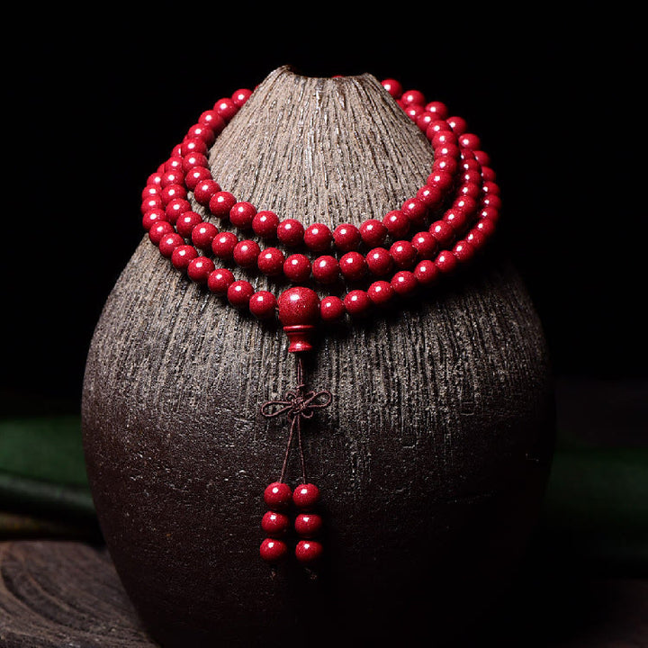 Buddha Stones 108 Mala kralen met cinnaber Om Mani Padme Hum patroon gegraveerde Armband - image 18