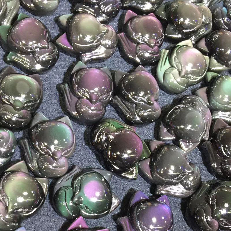 Buddha Stones Natuurlijke regenboogobsidiaan met gouden glans, obsidiaan hanger met Ketting - image 14