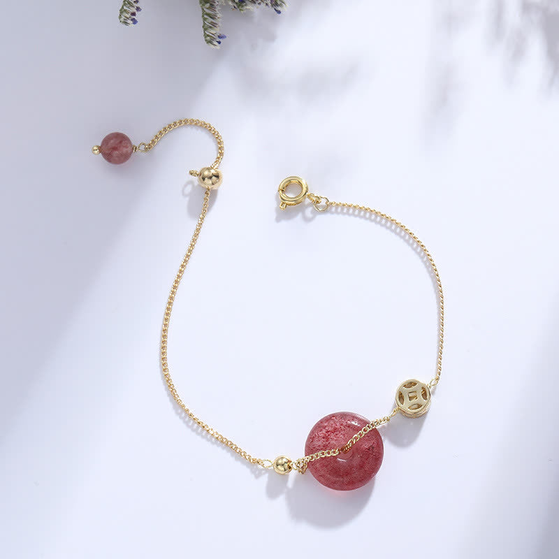 Buddha Stones Aardbeikwarts Vredesgesp Munt Liefde Armband - image 3