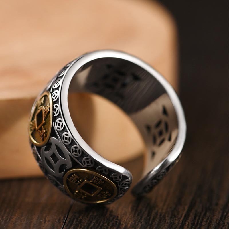 Buddha Stones Verstelbare Ring met vijf keizerlijke munten - image 3