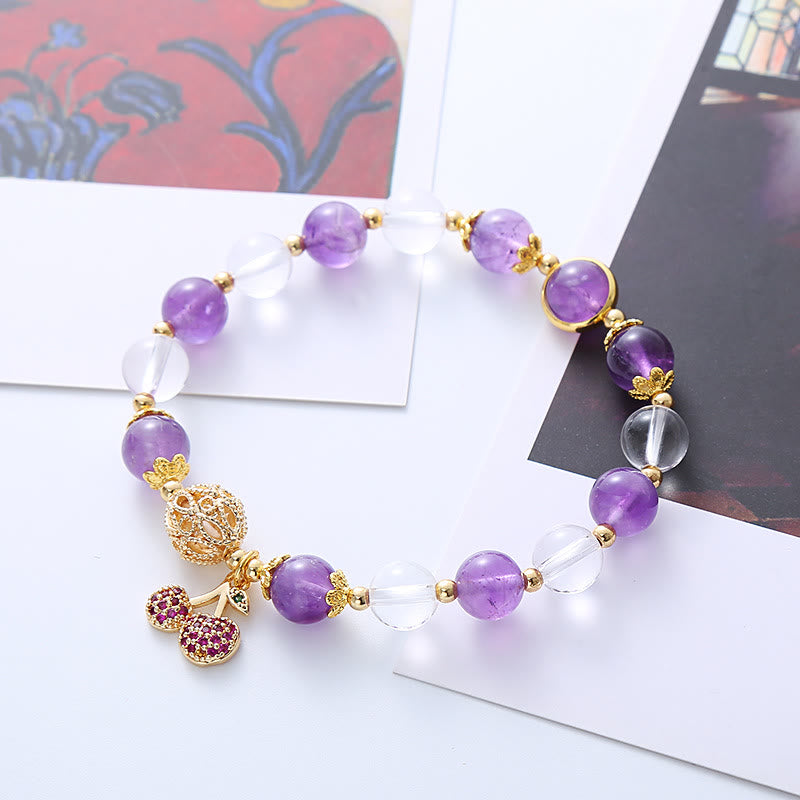 Buddha Stones Armband met bedeltje van een witte amethistkristal en een positieve kers. - image 3