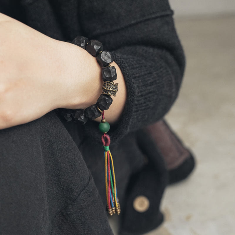 Buddha Stones Armband ebbenhouten koperen vredeskwastje Pols Mala - image 5