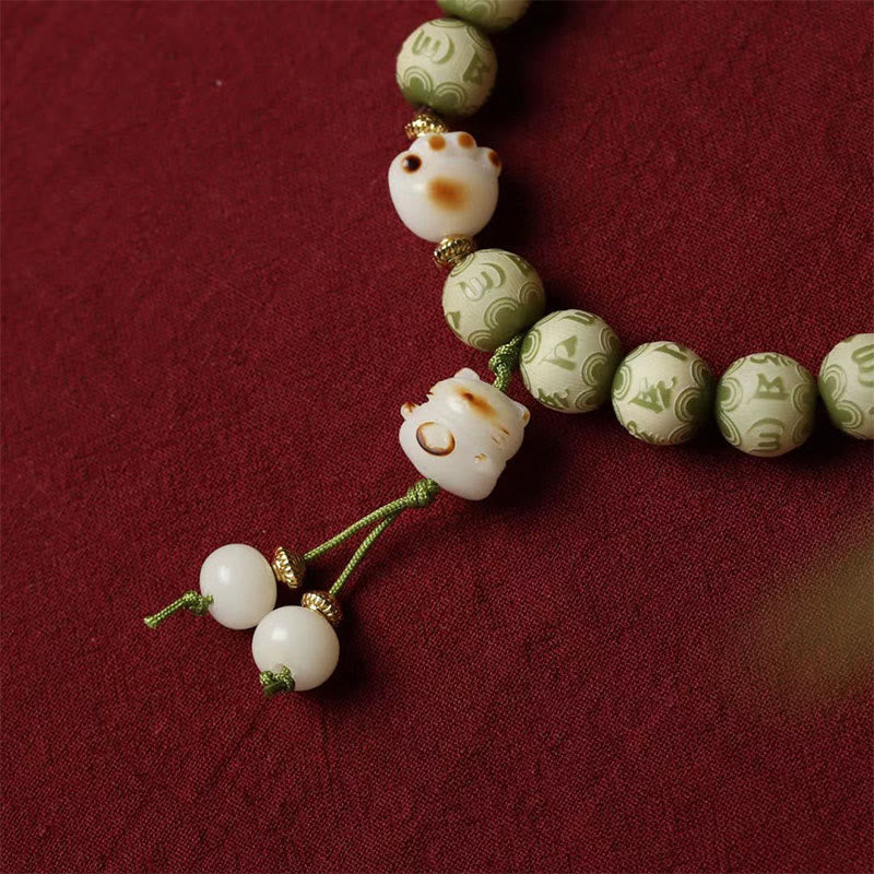 Buddha Stones Groene Bodhizaad Kattenpoot Om Mani Padme Hum Gegraveerde Armband - image 4