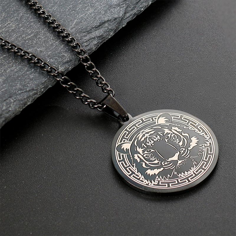 Buddha Stones Dierenvormige titanium stalen ketting met beschermende hanger - Zwarte Tijger - image 4