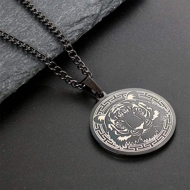 Buddha Stones Dierenvormige titanium stalen ketting met beschermende hanger - Zwarte Tijger - image 4