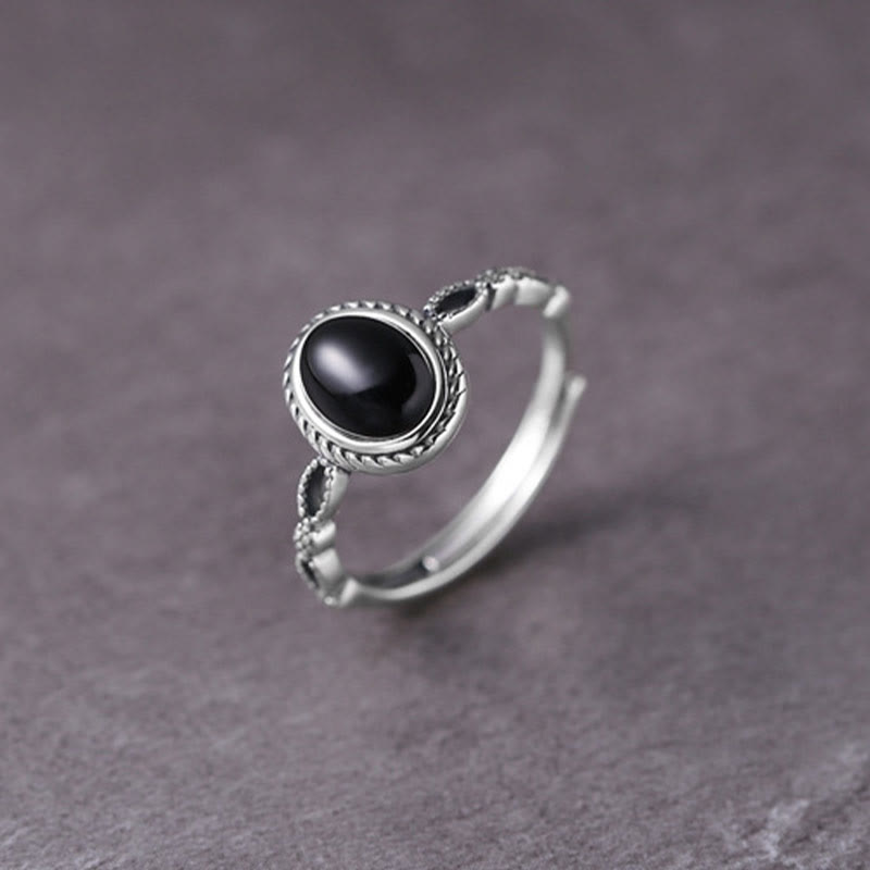 Buddha Stones 925 Sterling Zilveren Ring met Zwarte Onyx - image 1