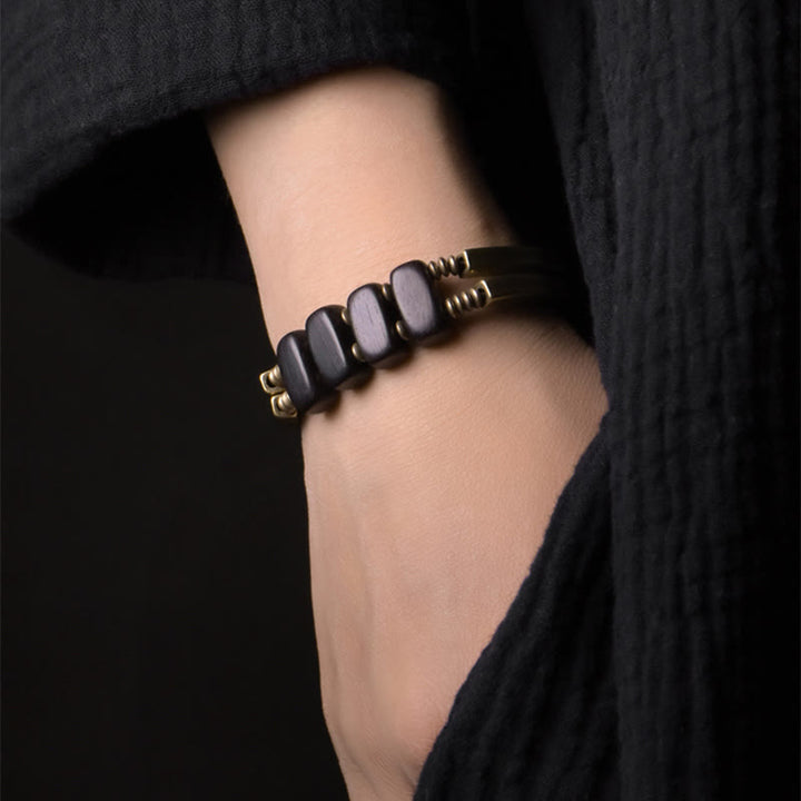 Buddha Stones Tibetaanse ebbenhouten Armband van messing en koper met dubbele laag. - image 4