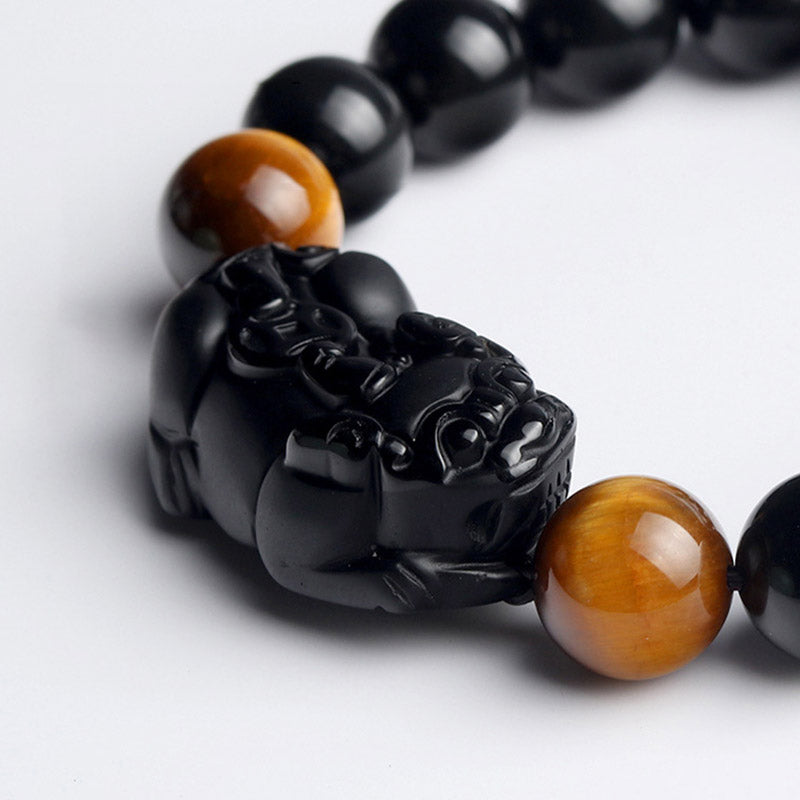 Buddha Stones Feng Shui PiXiu Regenboog Obsidiaan Tijgeroog Armband - image 4