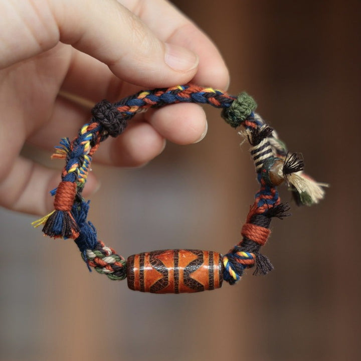 Buddha Stones Vintage Tibetaanse Dzi kralen Armband - Dubbele tijgertand Dzi-kraal (Polsomtrek: 15-18 cm) - image 0