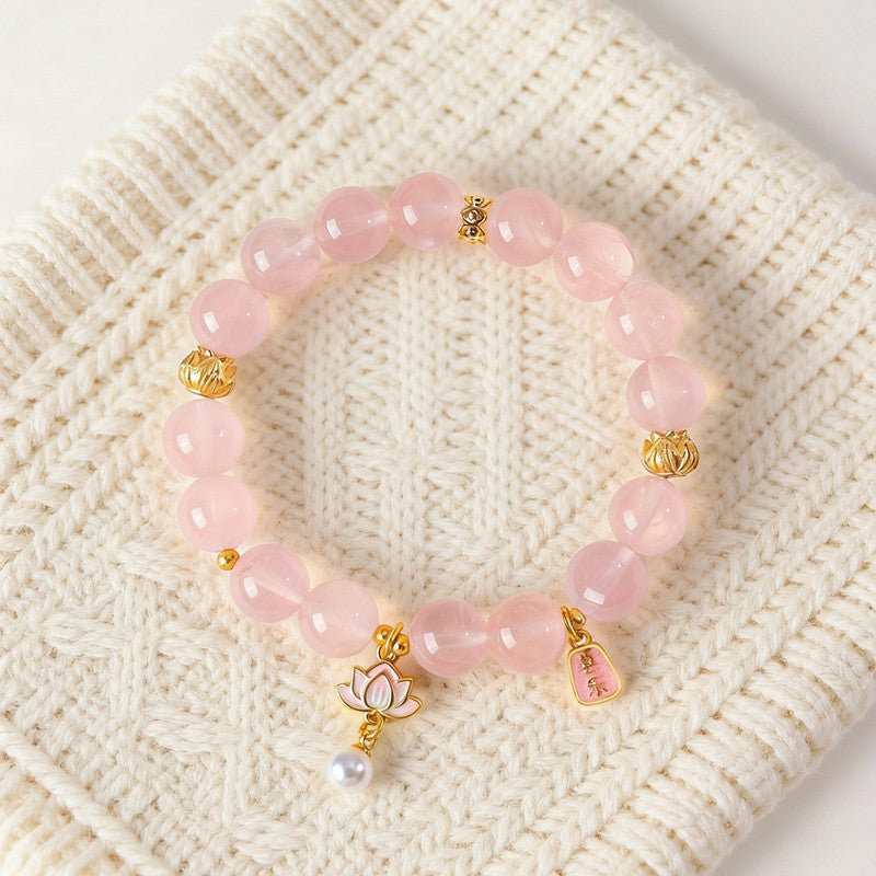 Buddha Stones Natuurlijke rozenkwarts, heldere kwarts, lotusbedel, Armband - image 1