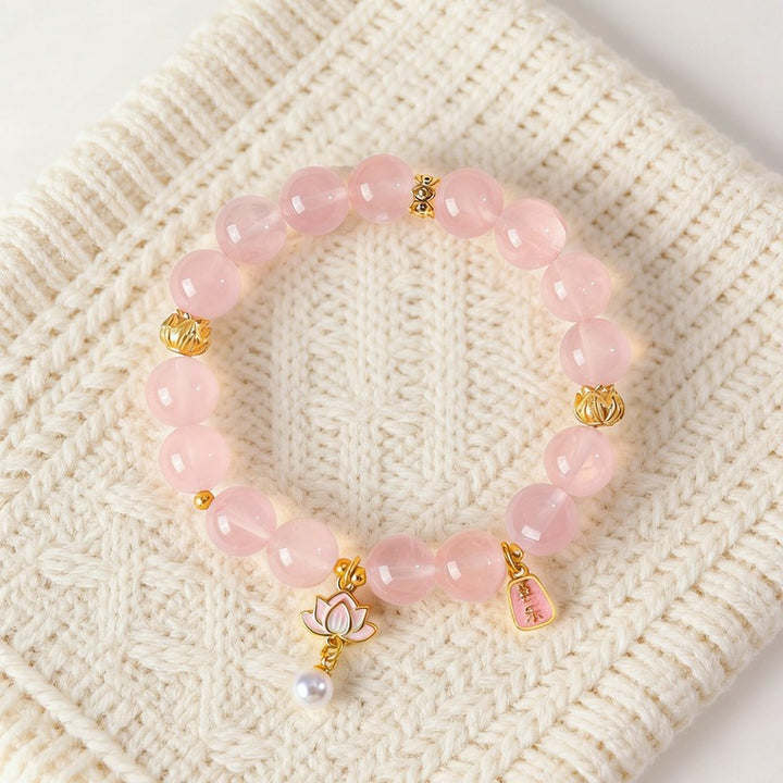 Buddha Stones Natuurlijke rozenkwarts, heldere kwarts, lotusbedel, Armband - image 1