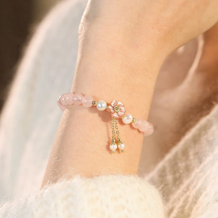 Buddha Stones Rozenkwarts parel bloem bedeltje Armband - image 10