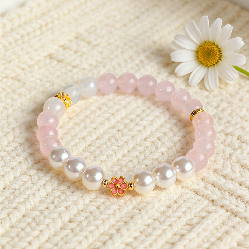 Buddha Stones Rozenkwarts Helderkwarts Zoete Bloesem Harmonie Armband - Rozenkwarts (Polsomtrek: 14-15 cm) - image 0