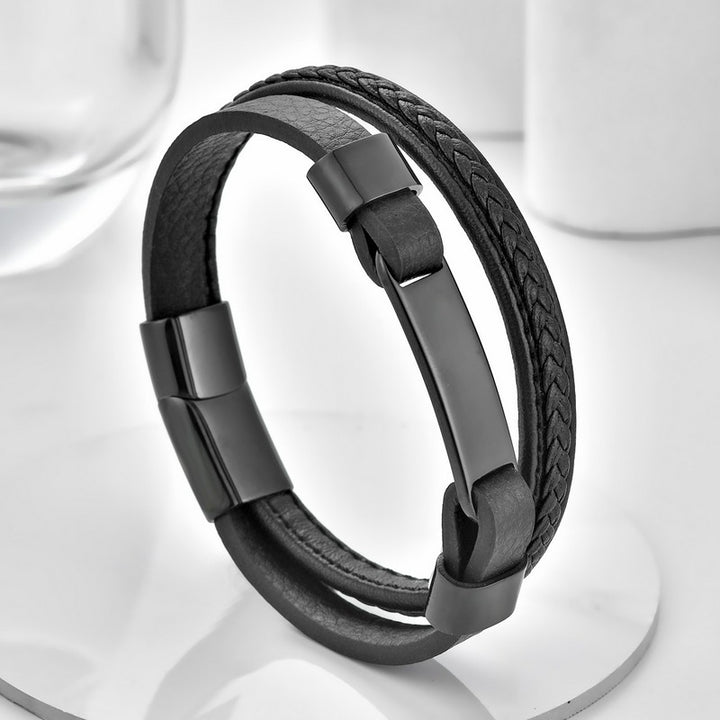 Buddha Stones Gevlochten leren dubbellaagse Armband - Zwart - image 0