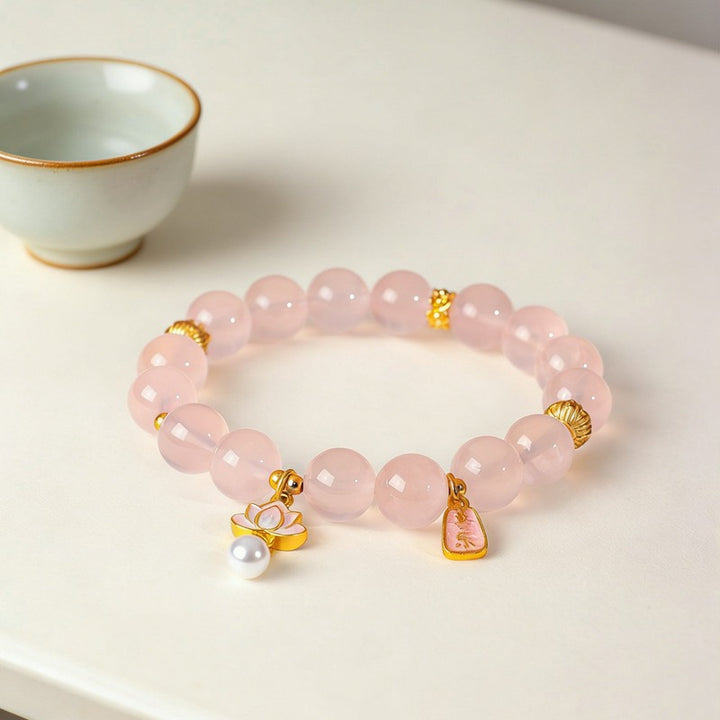 Buddha Stones Natuurlijke rozenkwarts, heldere kwarts, lotusbedel, Armband - image 3