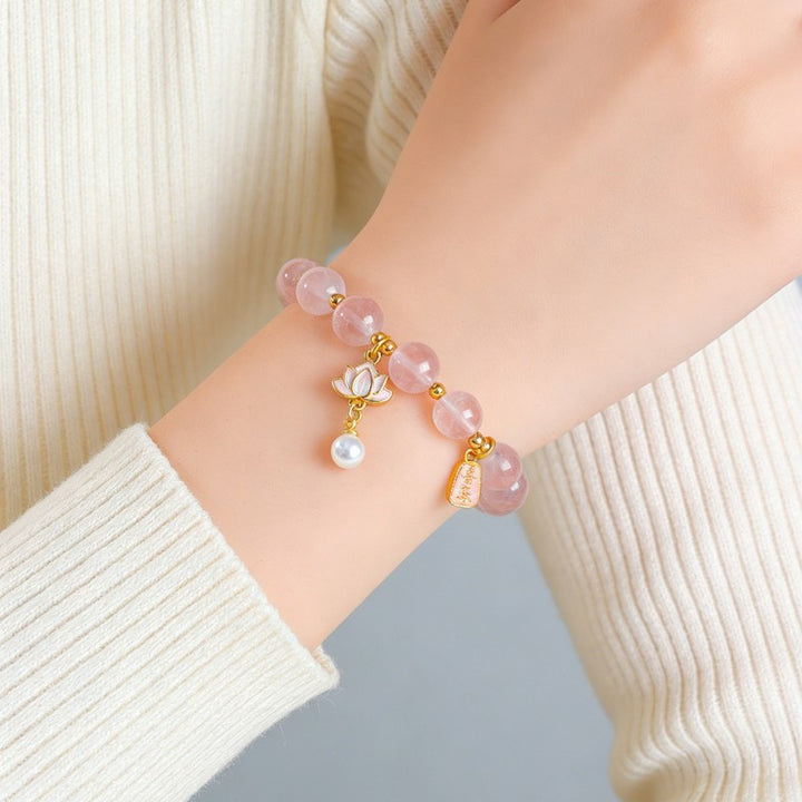 Buddha Stones Natuurlijke rozenkwarts, heldere kwarts, lotusbedel, Armband - image 4