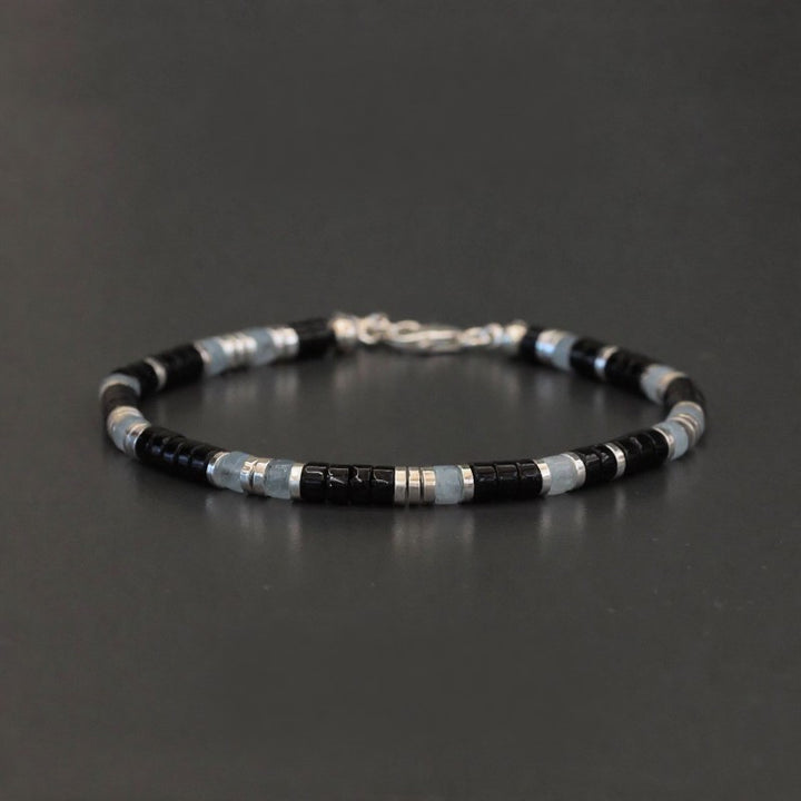 Buddha Stones Beschermende elastische Armband met zwarte onyx en blauwe chalcedoon - Blauwe chalcedoon en zwarte onyx (Polsomtrek: 16-18 cm) - image 0