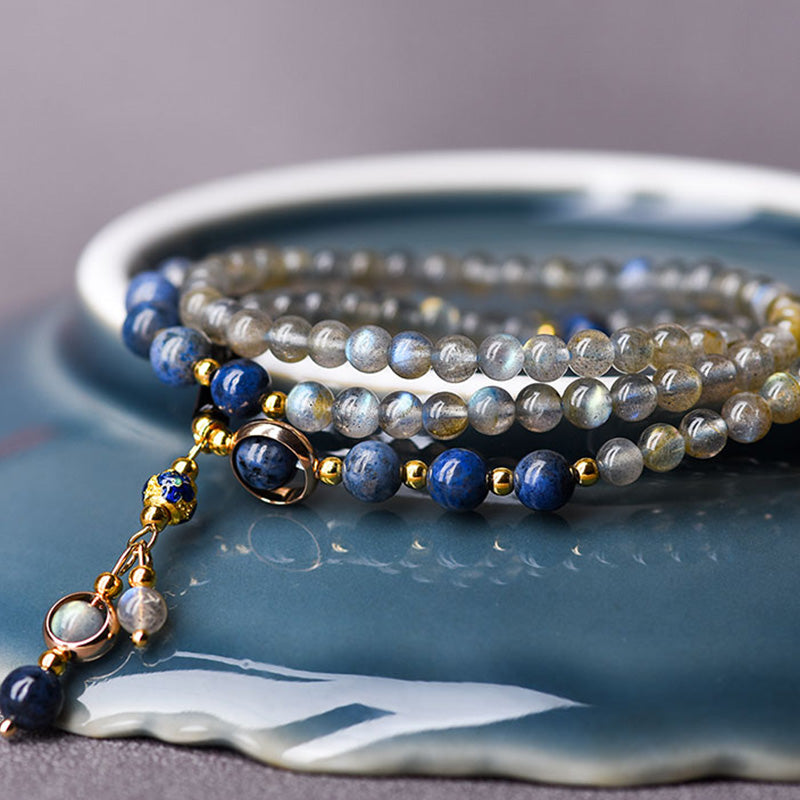 Buddha Stones Maansteen Lazuriet Lapis Lazuli Kalmerende Helende Positieve Armband - image 11