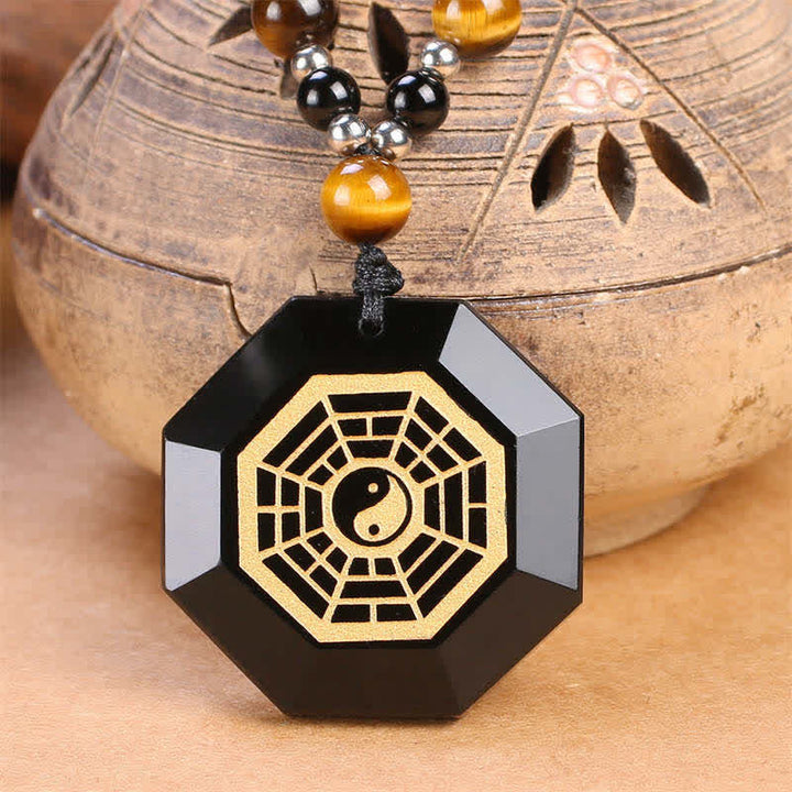 Buddha Stones Bagua Yin Yang Zwarte Obsidiaan Zuiveringskralen Ketting - Zwarte Obsidiaan (Zuivering ♥ Transformatie) - image 0