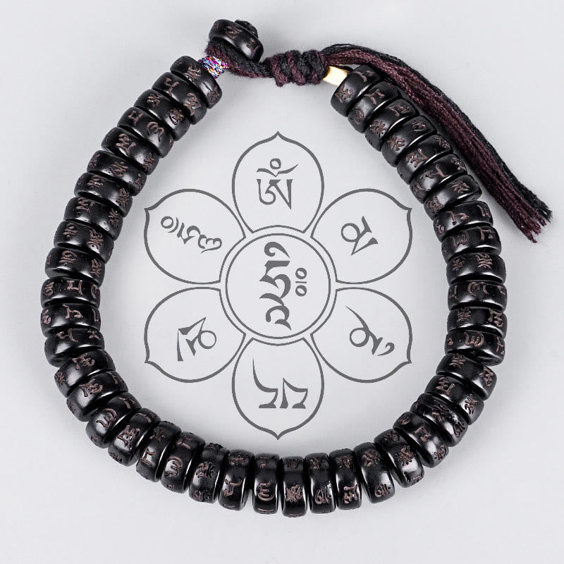 Buddha Stones Tibetaanse kokosnootschelp kralen gegraveerd met de Om Mani Padme Hum mantra positieve koord Armband - image 1