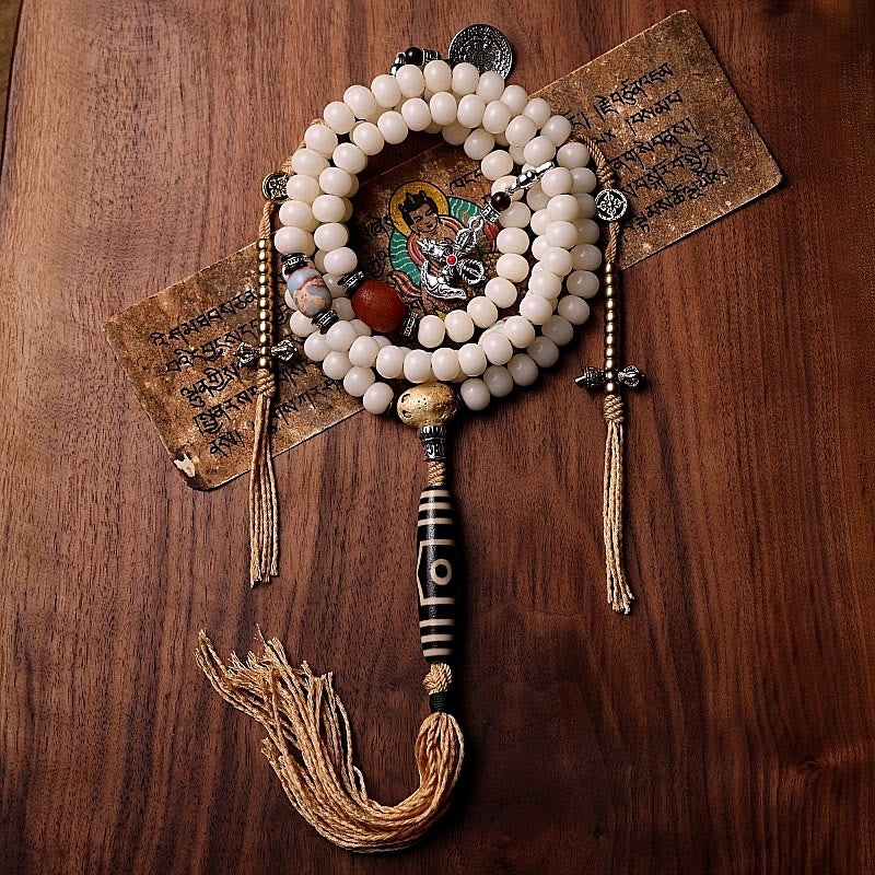 Buddha Stones Tibet 108 Mala kralen Bodhi zaad Bagua Vajra Dzi kraal grijze Agaat rijkdom Armband - Bodhizaad & Dzi-kraal - 11 mm - image 0