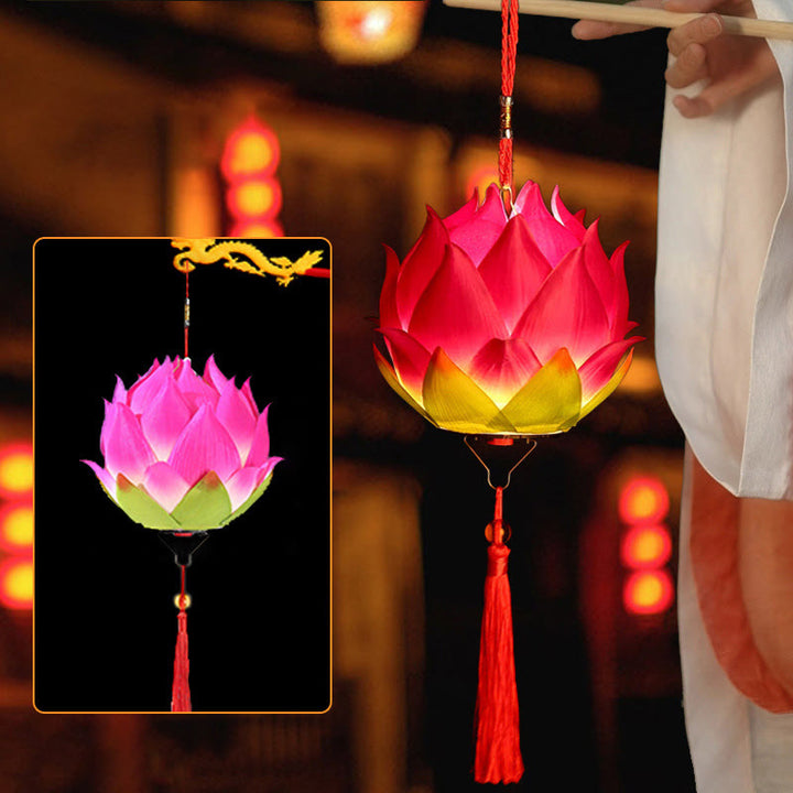 Buddha Stones DIY Lotusbloem Drakenlantaarn Kwastjes Lamp Decoratie - Roze rode lotuslantaarn (zelfmontage) - image 28